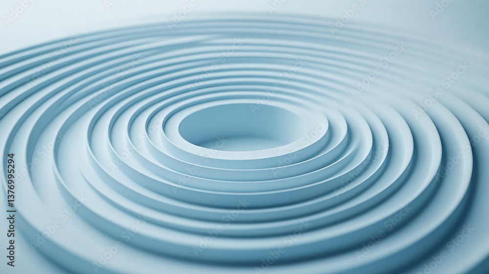 Delicate concentric blocks on a soft pastel blue surface, Thin geometric shapes expanding symmetrically with ample space, Block-expansion minimalist style