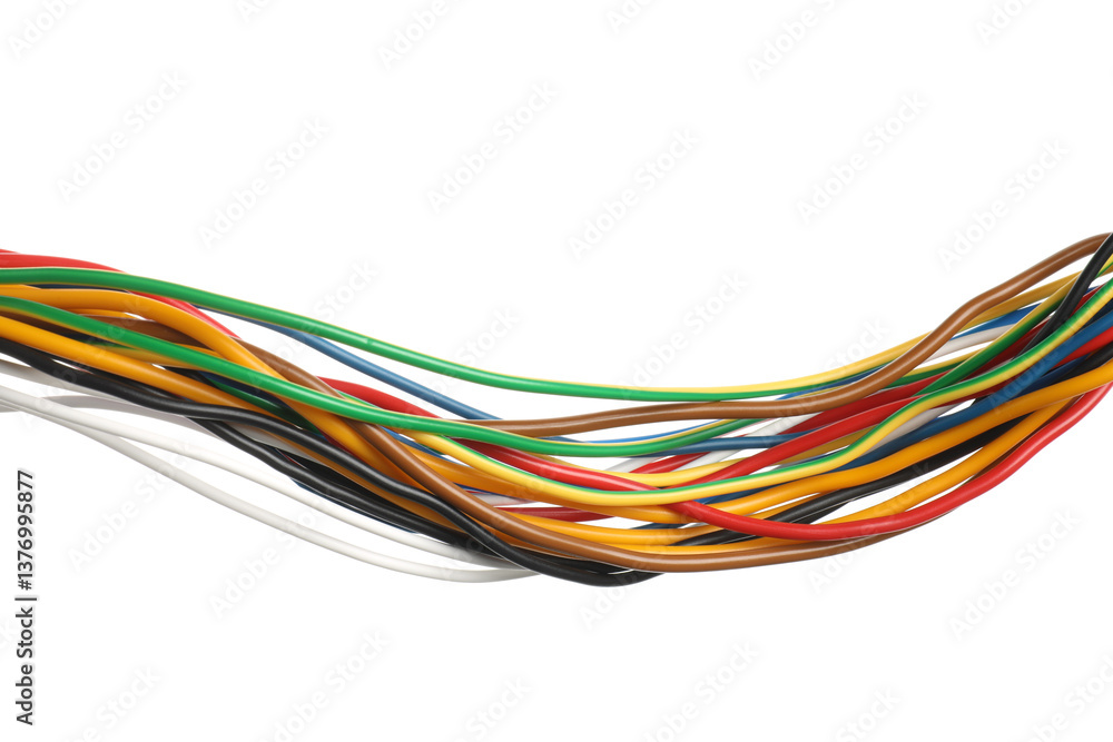 Many colorful electrical wires isolated on white Many colorful electrical wires isolated on white