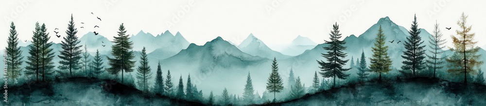 Fototapeta premium Green Pine Trees Seamless Pattern for Christmas Celebration