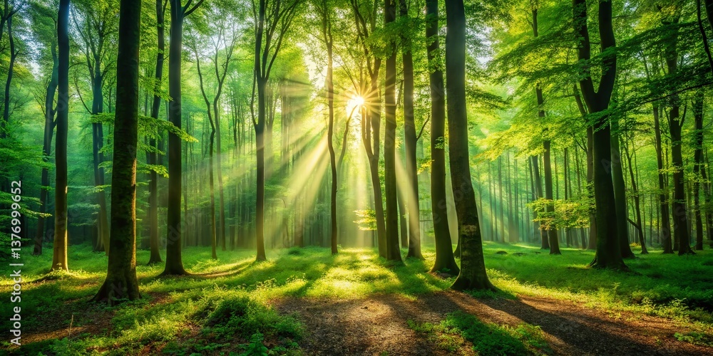 Fototapeta premium Majestic Panoramic Forest Wallpaper: High-Resolution Nature Scene