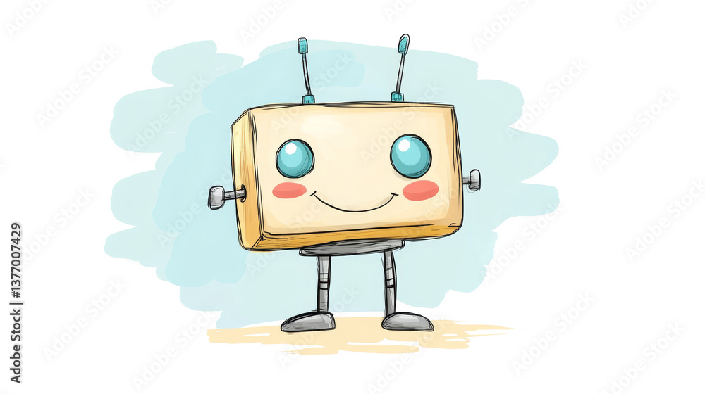 Naklejka premium Cute robotic character with smiling face, showcasing sleek design and playful features, perfect for children content