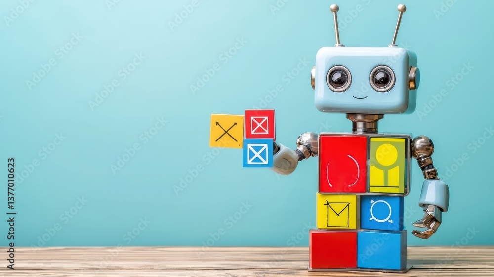 Obraz premium Playful robot character sketch digital art creative environment colorful viewpoint technology concept