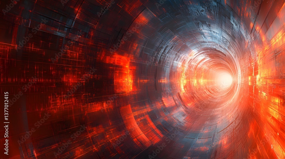 Obraz premium Mysterious tunnel with a bright light at the end symbolizing hope and exploration through abstract technology themes