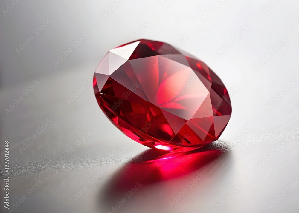 Minimalist Ruby Gemstone Still Life: Red Jewel on White Background Minimalist Ruby Gemstone Still Life: Red Jewel on White Background