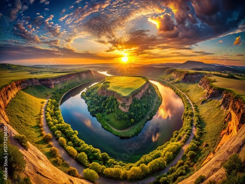 Panoramic Heart Shaped Landscape Sunset - Romantic Nature Scene