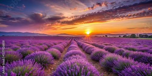 Panoramic Lavender Fields: Vibrant Purple Hues & Stunning Landscape