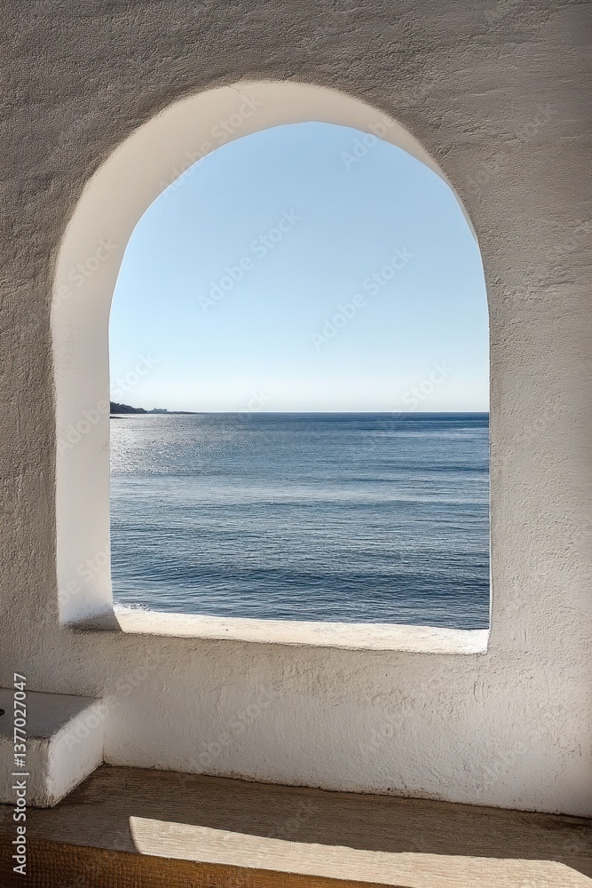 Scenic Mediterranean View Through White Arched Window in Bodrum Turkey Summer Seascape Scenic Mediterranean View Through White Arched Window in Bodrum Turkey Summer Seascape