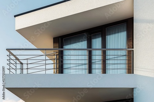 Modern Minimalist Balcony with Sleek Aluminum Railings and White Plaster Walls
