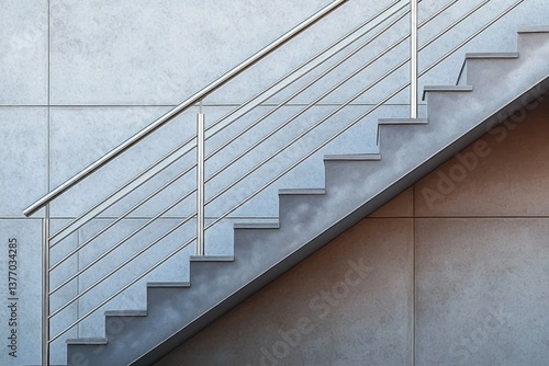 Modern minimalist staircase with elegant aluminum railings and concrete wall