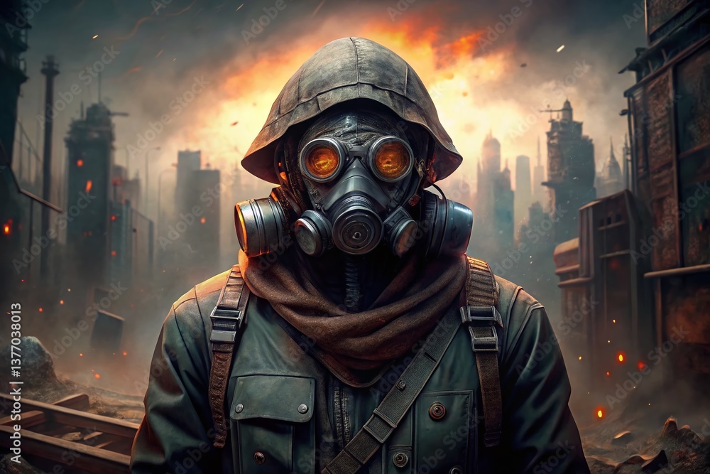Post-Apocalyptic Man in Gas Mask, Gritty Portrait Photography Post-Apocalyptic Man in Gas Mask, Gritty Portrait Photography