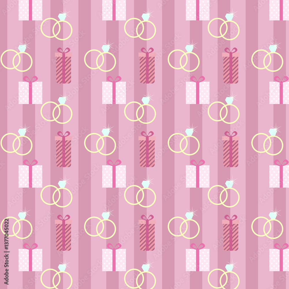 Vector wedding gifts and rings, seamless repeat pattern design background, gift wrap paper Vector wedding gifts and rings, seamless repeat pattern design background, gift wrap paper