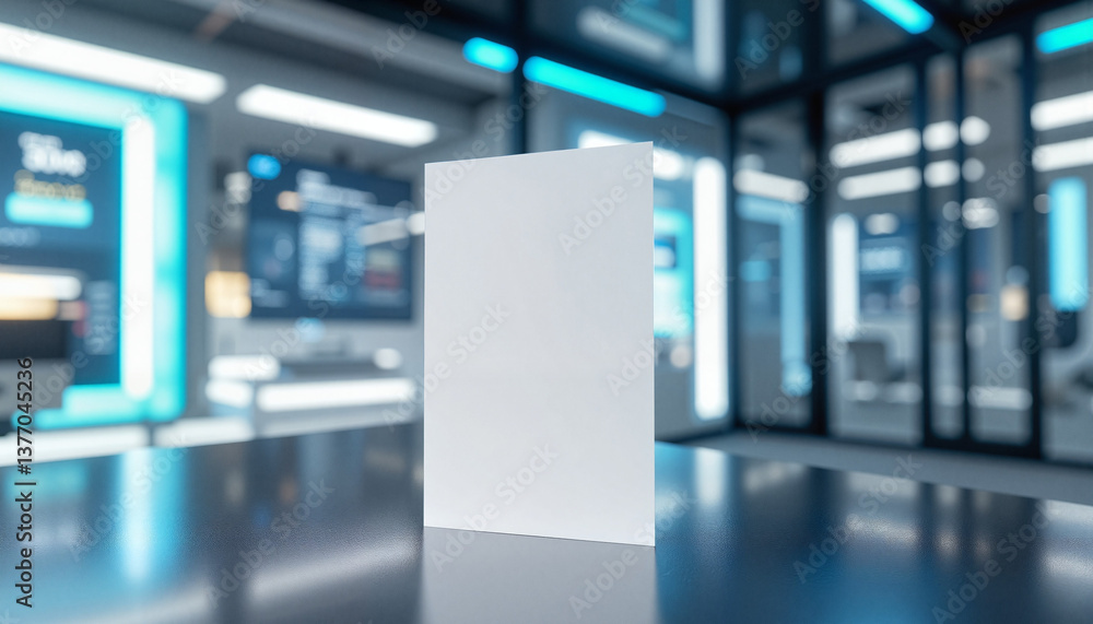 Fototapeta premium Blank product package on reflective surface in modern environment 