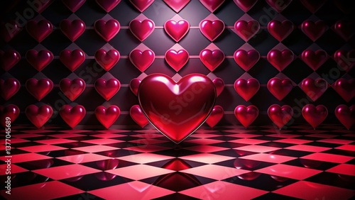 Silhouette Hearts Checkerboard Valentine's Day Background