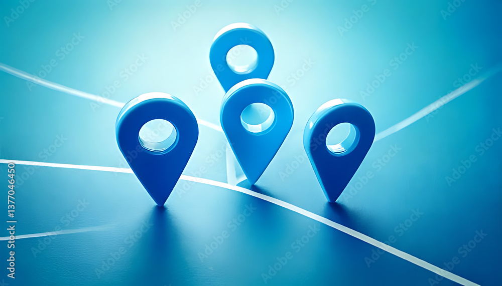 Mapping locations blue pins on digital canvas virtual environment abstract perspective Mapping locations blue pins on digital canvas virtual environment abstract perspective