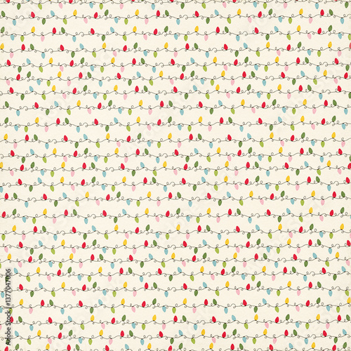 Vector Christmas light bulb, seamless repeat celebration pattern design background, gift wrap paper