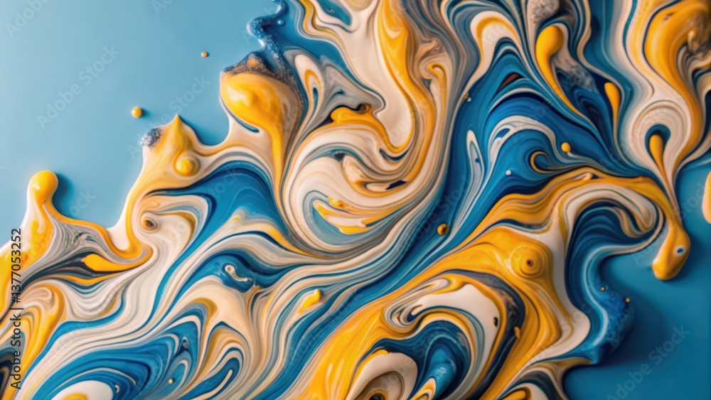 Abstract Swirl Background, Blue, Yellow, White Paint Texture Abstract Swirl Background, Blue, Yellow, White Paint Texture