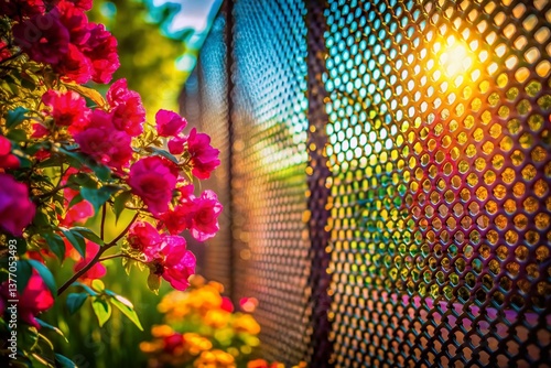 Sunlit Perforated Metal Screen Shadow Garden Flowers
