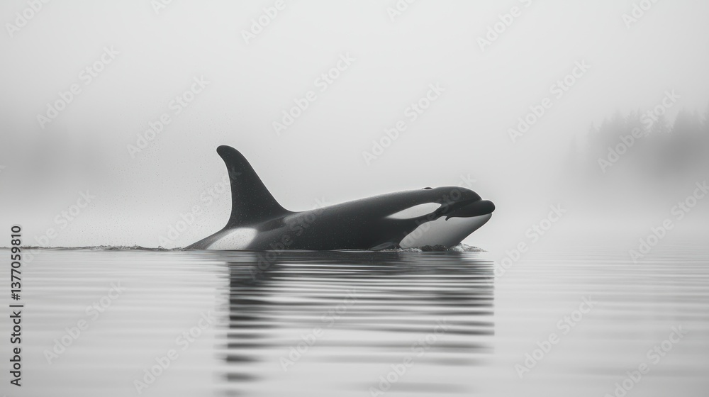 Fototapeta premium Majestic Orca in Misty Fjord