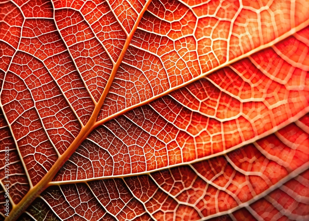 Obraz premium Vibrant Coral Leaf: Detailed Vein Texture for Nature & Abstract Designs