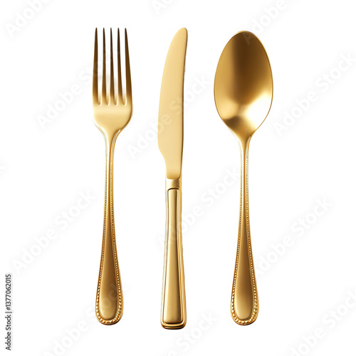 gold metal fork spoon isolated on white background
