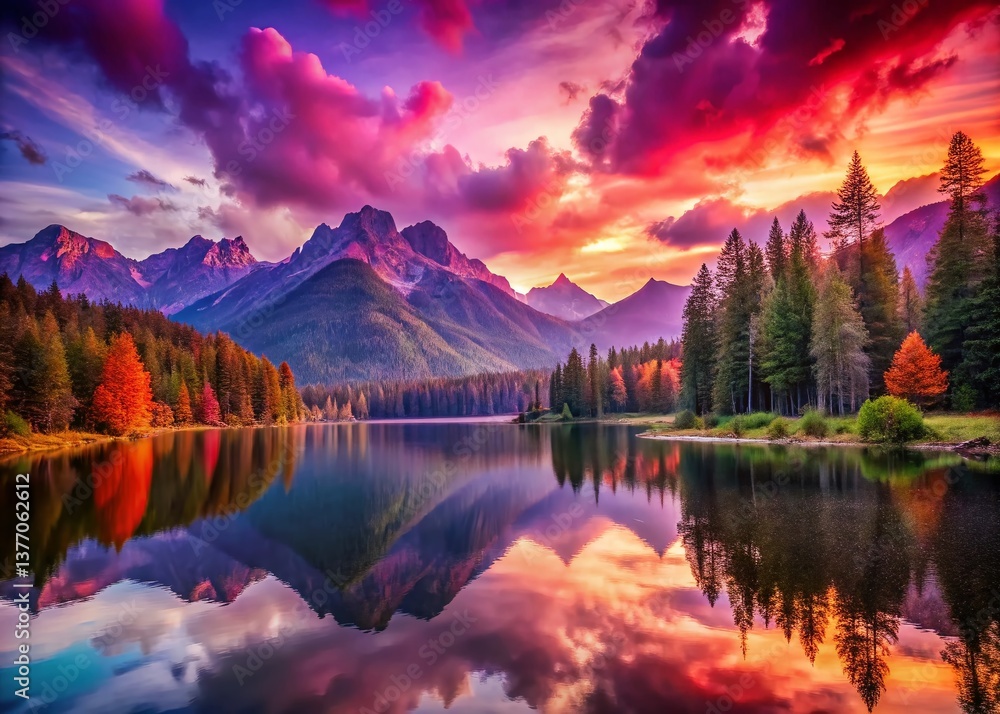 Naklejka premium Vibrant Landscape Reflecting the Visible Light Spectrum: A Stunning Nature Photography