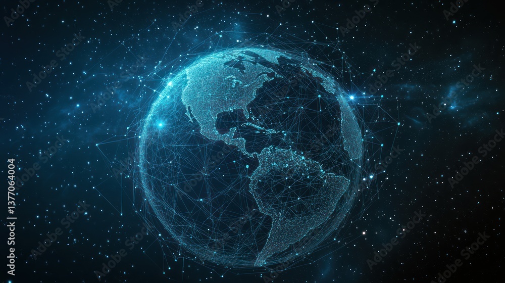 Obraz premium Global network connection, digital earth, space background, futuristic communication, website banner