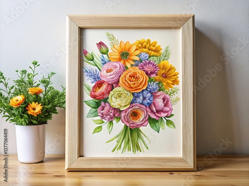 Vibrant Spring Flower Bouquet Drawing, Hand Drawn Floral Illustration, Artistic Botanical Sketch