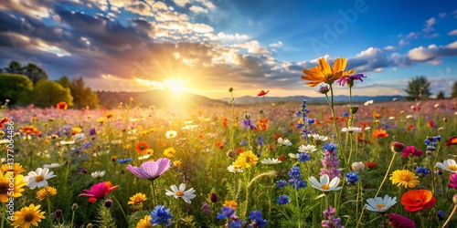Vibrant Spring Meadow Wildflowers Landscape Wallpaper
