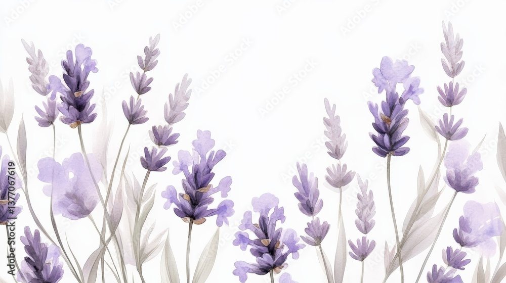 Naklejka premium Lavender Blossoms Watercolor Painting