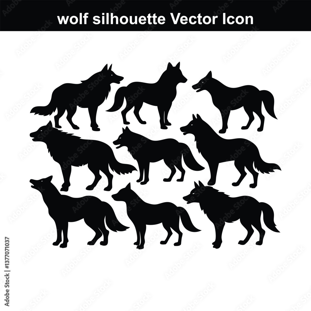 Obraz premium Simple vector illustration of a wolf and a dog in black and white silhouette.