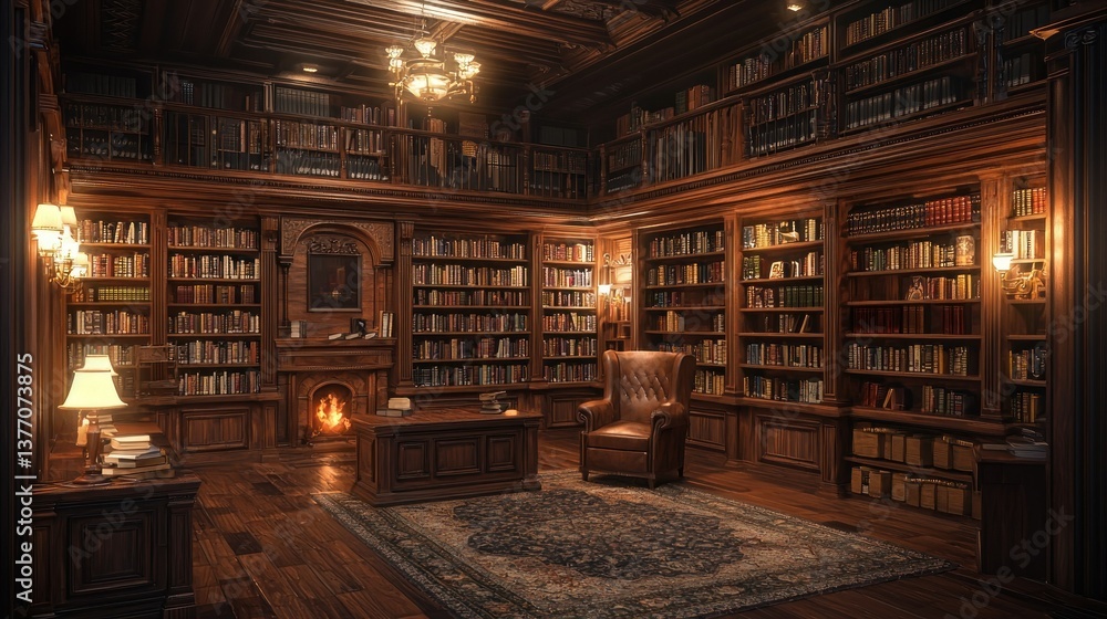 Luxurious Wooden Library Interior (2) Luxurious Wooden Library Interior (2)