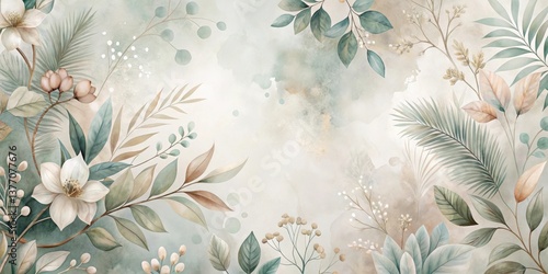 Wallpaper Mural Serene Botanical Illustration Featuring Delicate Floral Arrangements and Lush Greenery on a Soft Watercolor Background Torontodigital.ca
