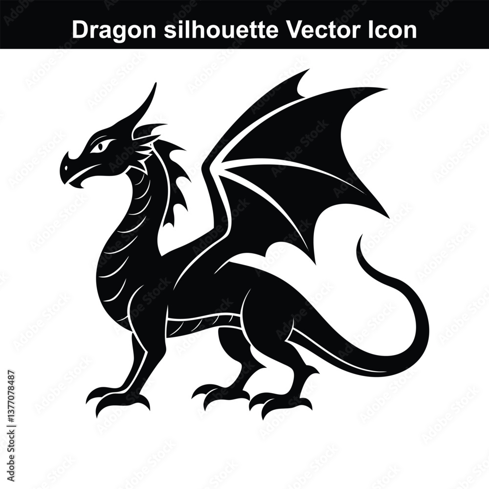 Fototapeta premium Black and white dragon vector illustration with a mythical and artistic design.