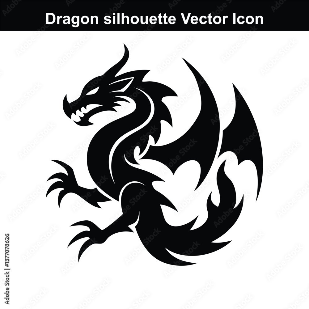 Black and white dragon vector illustration with a mythical and artistic design. Black and white dragon vector illustration with a mythical and artistic design.
