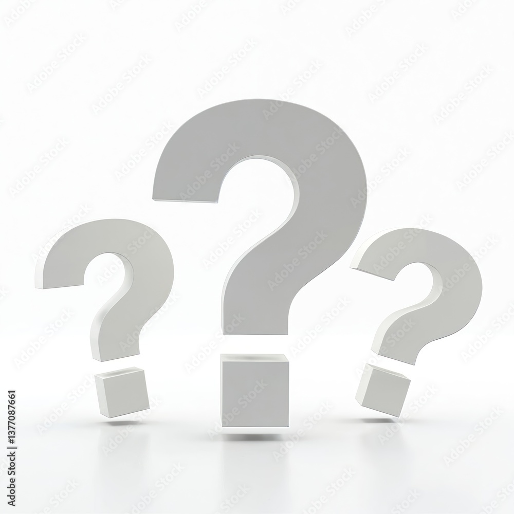 3D illustration of white question mark symbols isolated on white background. FAQ, minimal concept, frequently asked questions, signs, answer, support, problem solving, business, website design, 3D illustration of white question mark symbols isolated on white background. FAQ, minimal concept, frequently asked questions, signs, answer, support, problem solving, business, website design,