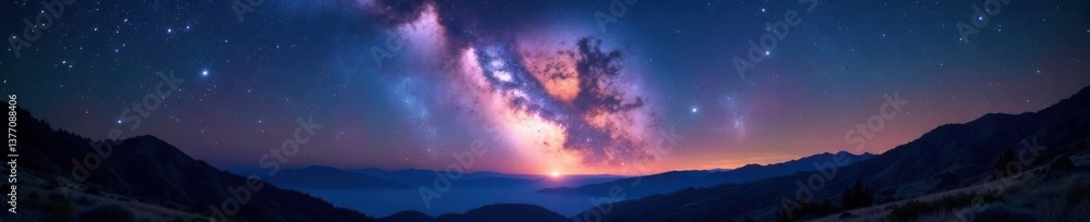 Obraz premium Breathtaking panorama of the Milky Way at night with twinkling stars and dark space dust, astronomy, milky way, space photography