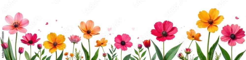 Bright flowers in bold outline against a simple white background, , pop art style, colorful flowers Bright flowers in bold outline against a simple white background, , pop art style, colorful flowers
