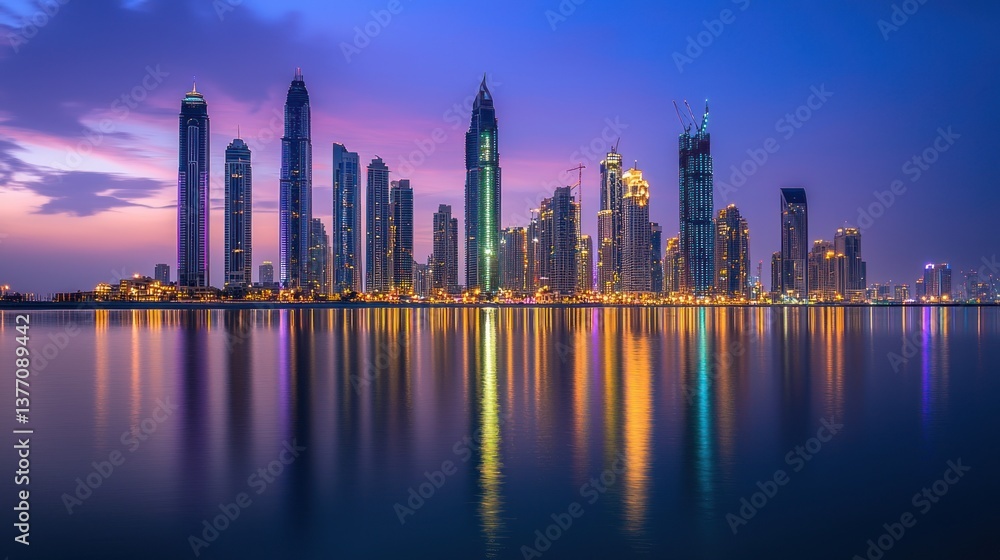 Fototapeta premium Dubai Marina Skyline at Twilight: A Breathtaking Panorama of Modern Architecture