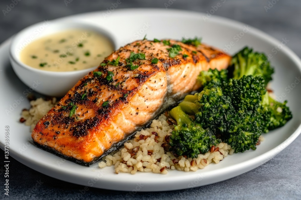 grilled salmon with brown rice and steamed broccoli
grilled salmon with brown rice and steamed broccoli