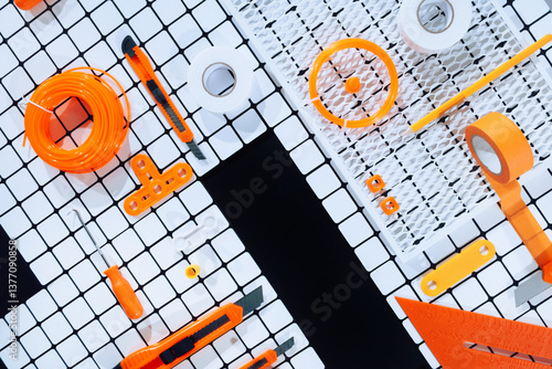 Tools scattered on grid