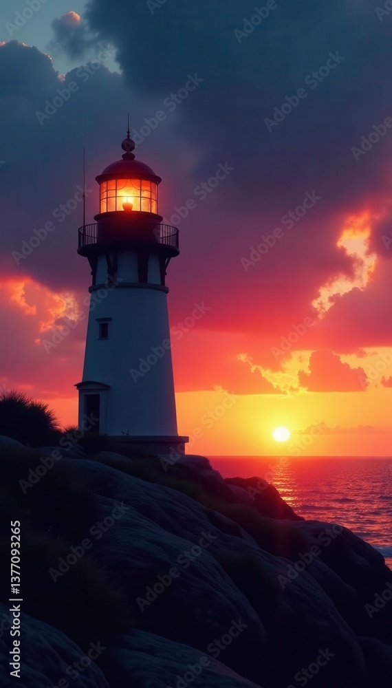 Lighthouse silhouette against vibrant sunset sky , tower, day Lighthouse silhouette against vibrant sunset sky , tower, day