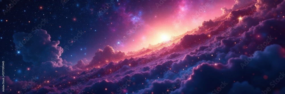 Naklejka premium Celestial vastness with twinkling stars and galaxies , night sky, universe