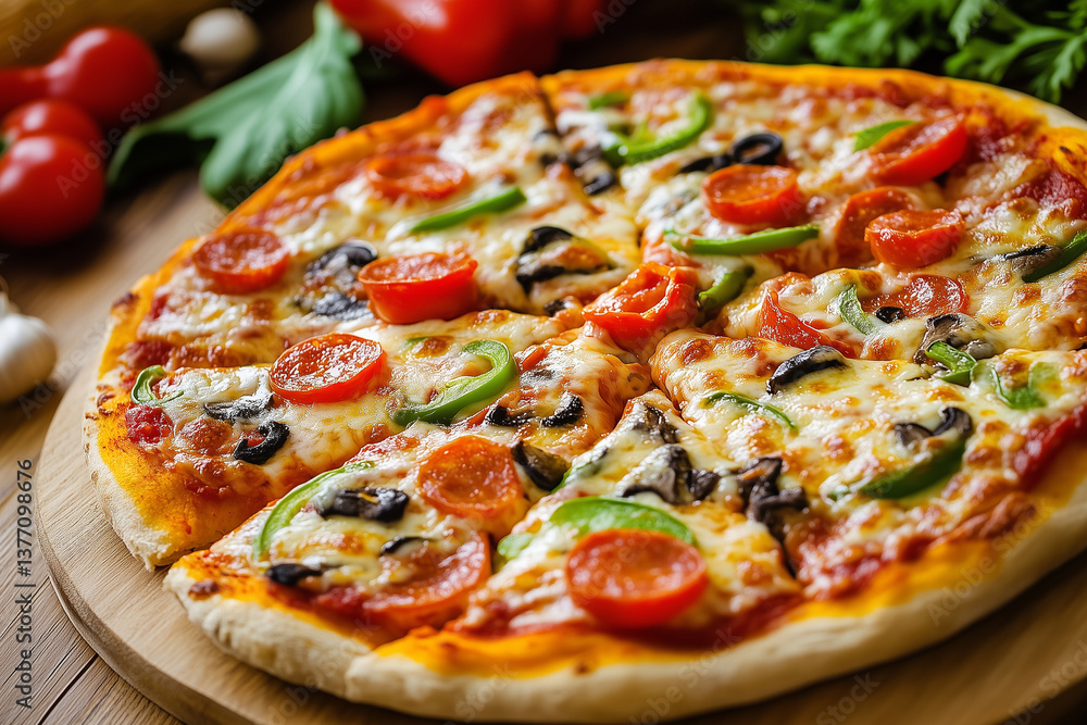 Freshly Made Pizza with Vegetables and Cheese Freshly Made Pizza with Vegetables and Cheese