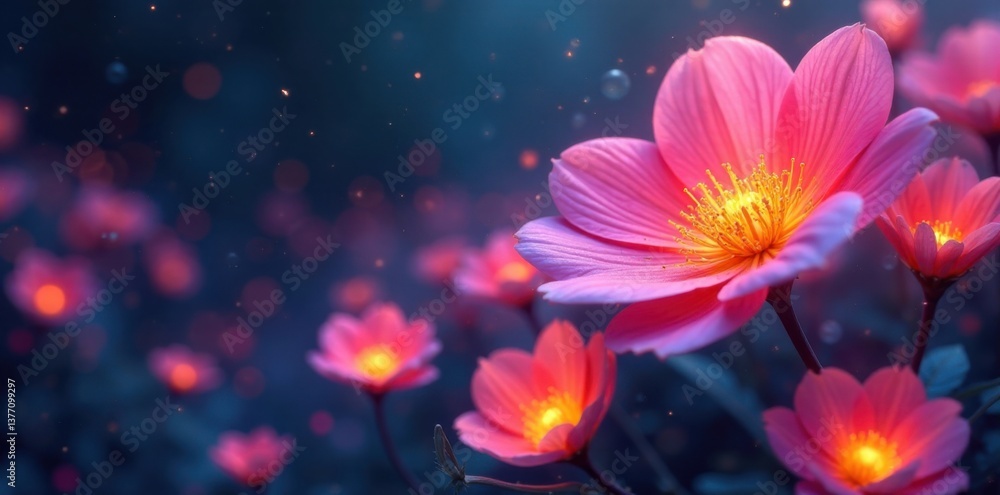 Colorful digital flowers in a futuristic environment, abstract, vector, modern Colorful digital flowers in a futuristic environment, abstract, vector, modern