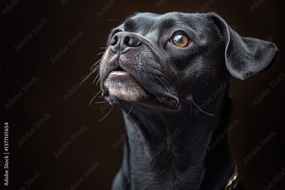 Obraz premium Dog Singing into Vintage Microphone with Studio Lighting on White Background