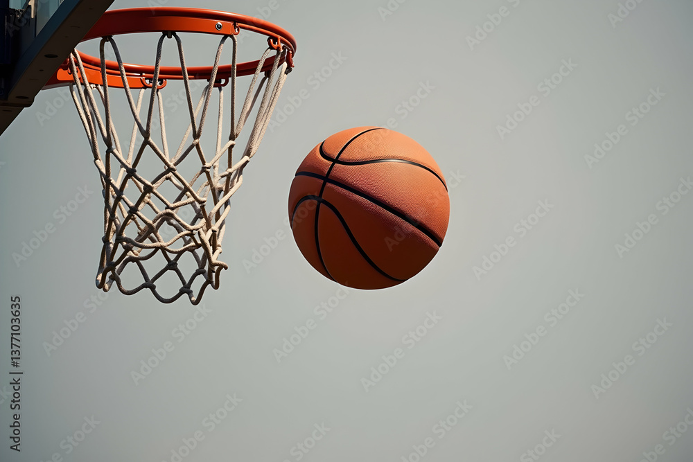 Dynamic Basketball Action, A Sleek Ball Suspended Mid-Air Near the Hoop Ready for a Slam Dunk or Precise Shot, Capture the Essence of the Game Dynamic Basketball Action, A Sleek Ball Suspended Mid-Air Near the Hoop Ready for a Slam Dunk or Precise Shot, Capture the Essence of the Game