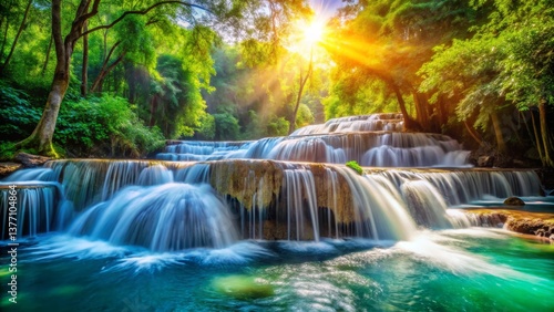 Cascading Waterfall in Lush Forest