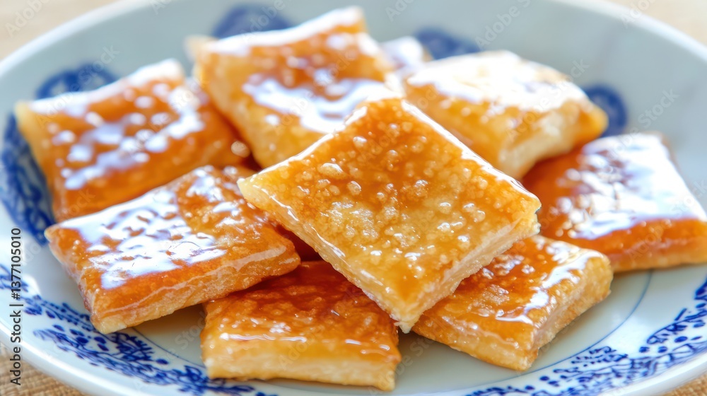 Honey sesame squares on plate Honey sesame squares on plate