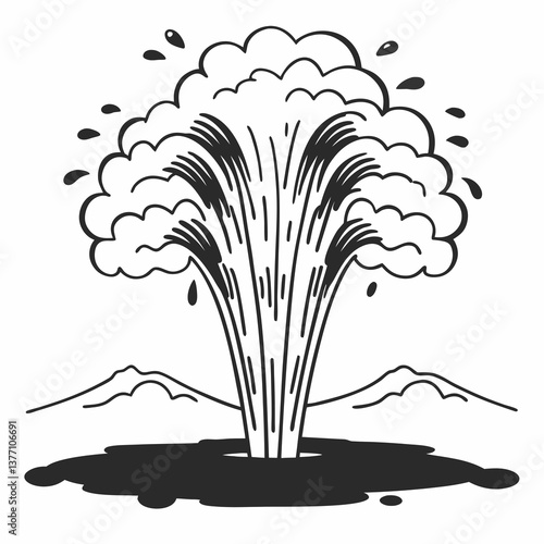 a line art vector illustration of black and white geyser erupting icon in white background