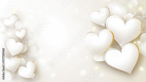 Elegant white hearts banner, soft glow background, Valentine's Day design